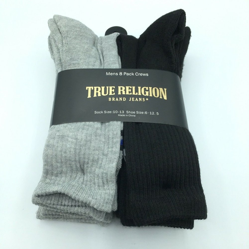 True Religion men’s 8 pack Half cushion crews 10-13 shoes size 8-12 NEW w TAGS
